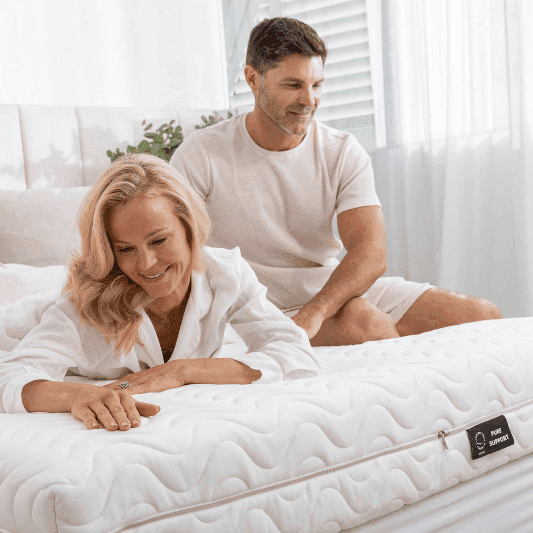 Pure Support latex mattress holding the spine in even, level alignment
