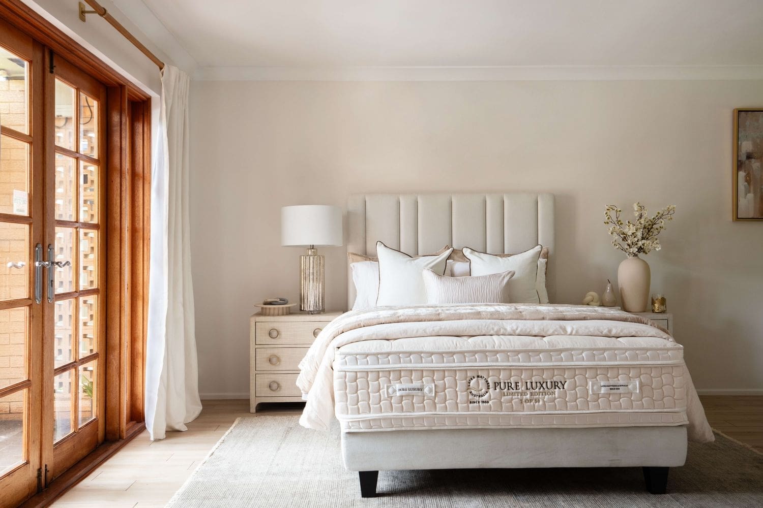 Pure Luxury latex mattress — flagship model with European linen cover, handcrafted in Australia